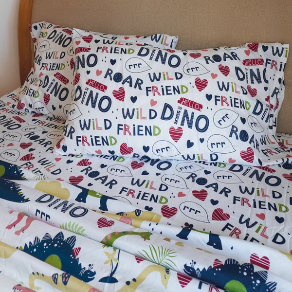 JUEGO DE SÁBANA DINO BLANCO